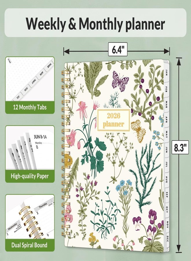 SUNEE Planner 2026 Weekly and Monthly, January 2026-December 2026, 6.4"x8.3", Tabs, Note Pages,Spiral Binding, Flora - Image 5