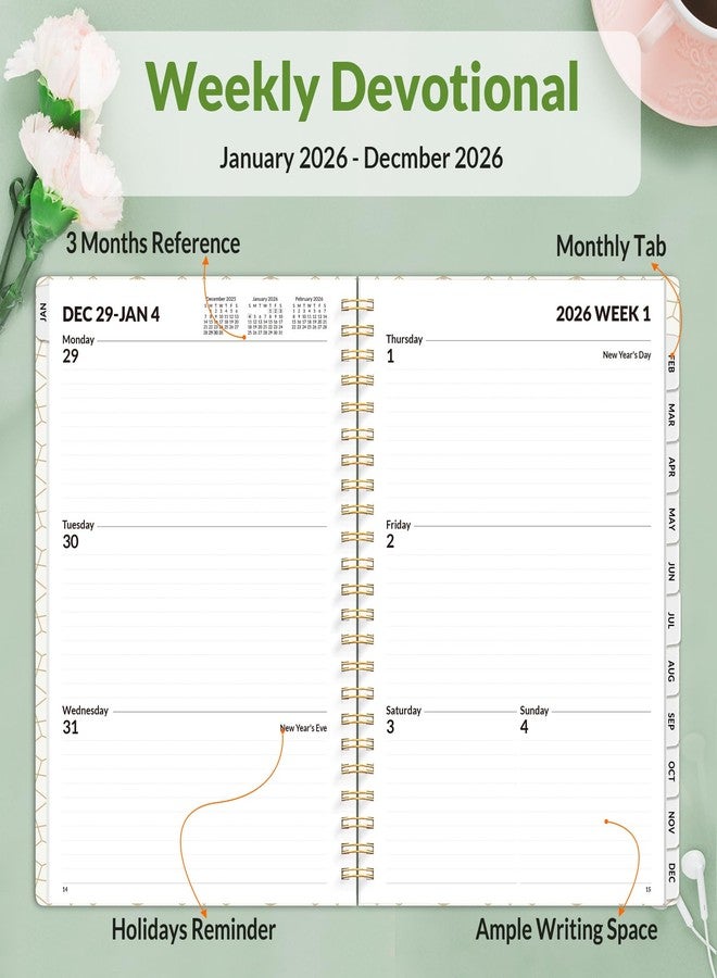 SUNEE Planner 2026 Weekly and Monthly, January 2026-December 2026, 6.4"x8.3", Tabs, Note Pages,Spiral Binding, Flora - Image 3
