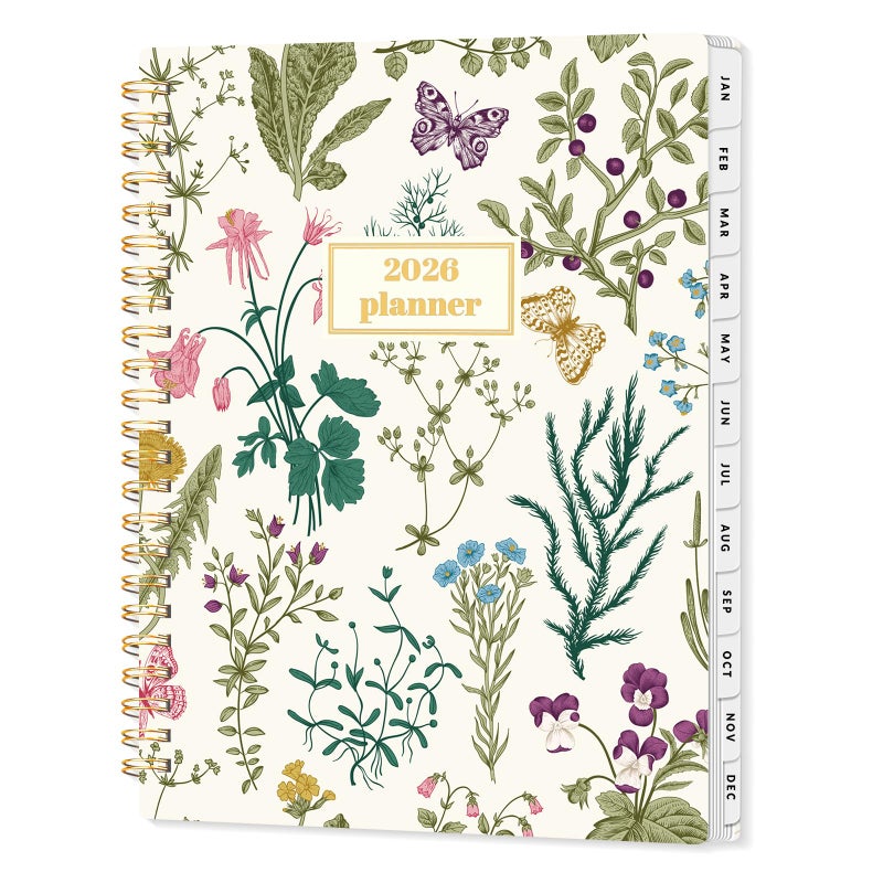 SUNEE Planner 2026 Weekly and Monthly, January 2026-December 2026, 6.4"x8.3", Tabs, Note Pages,Spiral Binding, Flora - Image 1