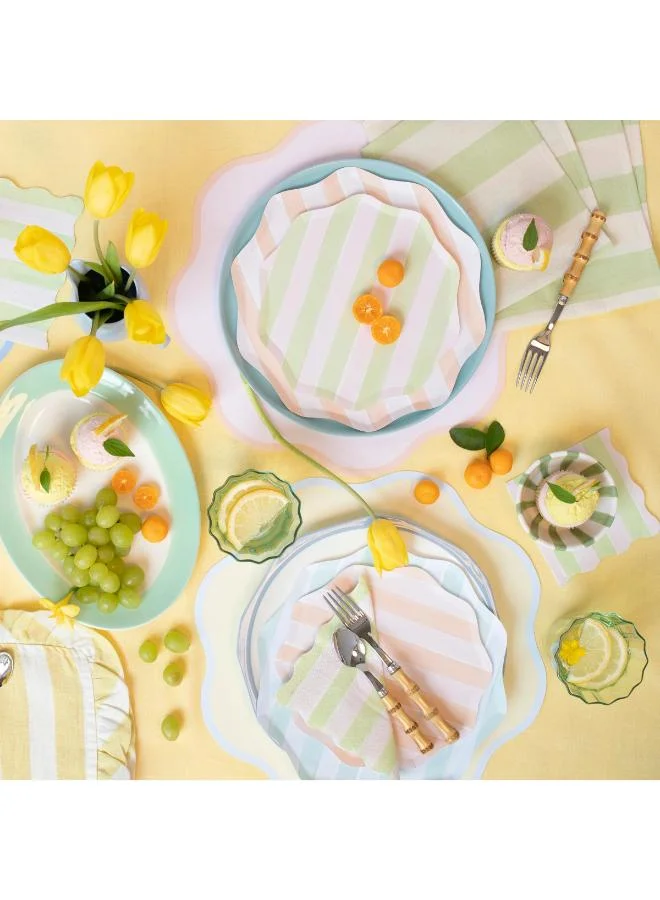 Meri Meri  Pastel Stripe Side Plates - Pack of 8, 450gsm Paper Plates with 4 Colorways and Wavy Edges, Pastel Party Tableware for Garden Parties, Picnics, Baby Showers & Celebrations  | Best Price UAE