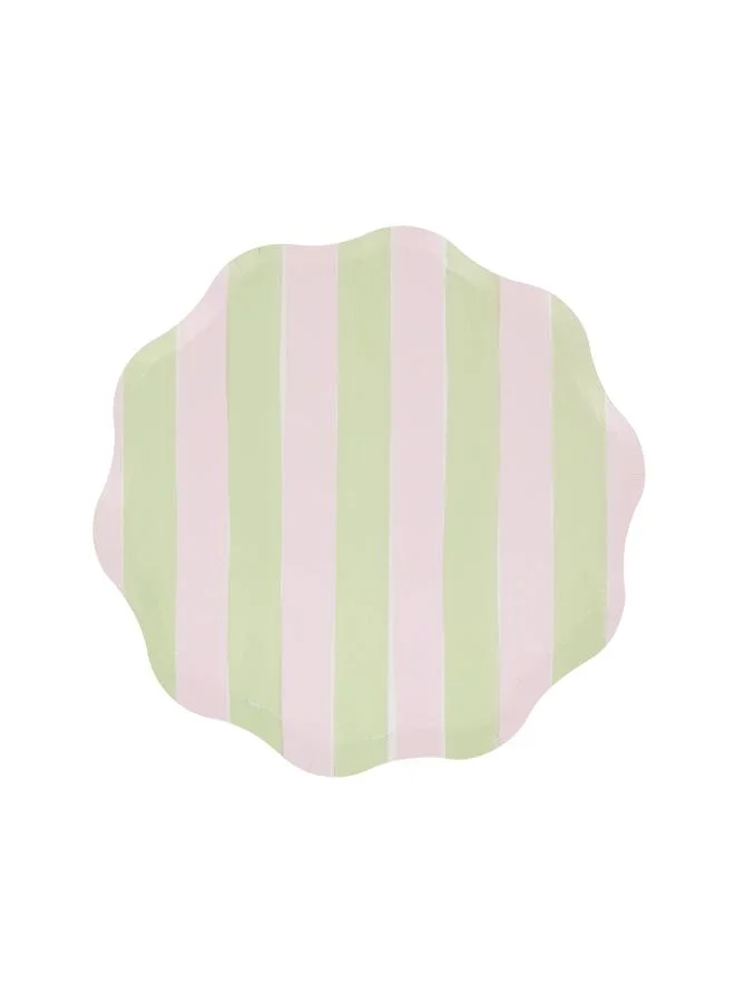 Meri Meri  Pastel Stripe Side Plates - Pack of 8, 450gsm Paper Plates with 4 Colorways and Wavy Edges, Pastel Party Tableware for Garden Parties, Picnics, Baby Showers & Celebrations  | Best Price UAE