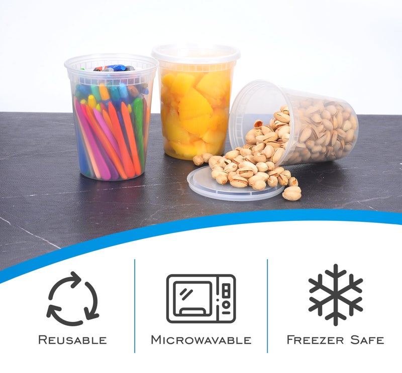 EDI [32 OZ, 20 Sets] Plastic Deli Food Storage Containers with Airtight Lids | Microwave-, Freezer-, Dishwasher-Safe | BPA Free | Heavy-Duty | Meal Prep | Leakproof | Recyclable - Image 3