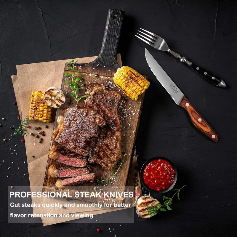 JXWING Professional 8-Piece German High Carbon Stainless Steel Steak Knife Set, Premium Full Tang Steak Knives with Pakkawood Handle - Image 2