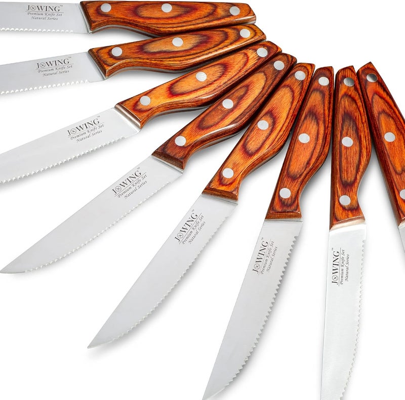 JXWING Professional 8-Piece German High Carbon Stainless Steel Steak Knife Set, Premium Full Tang Steak Knives with Pakkawood Handle - Image 5