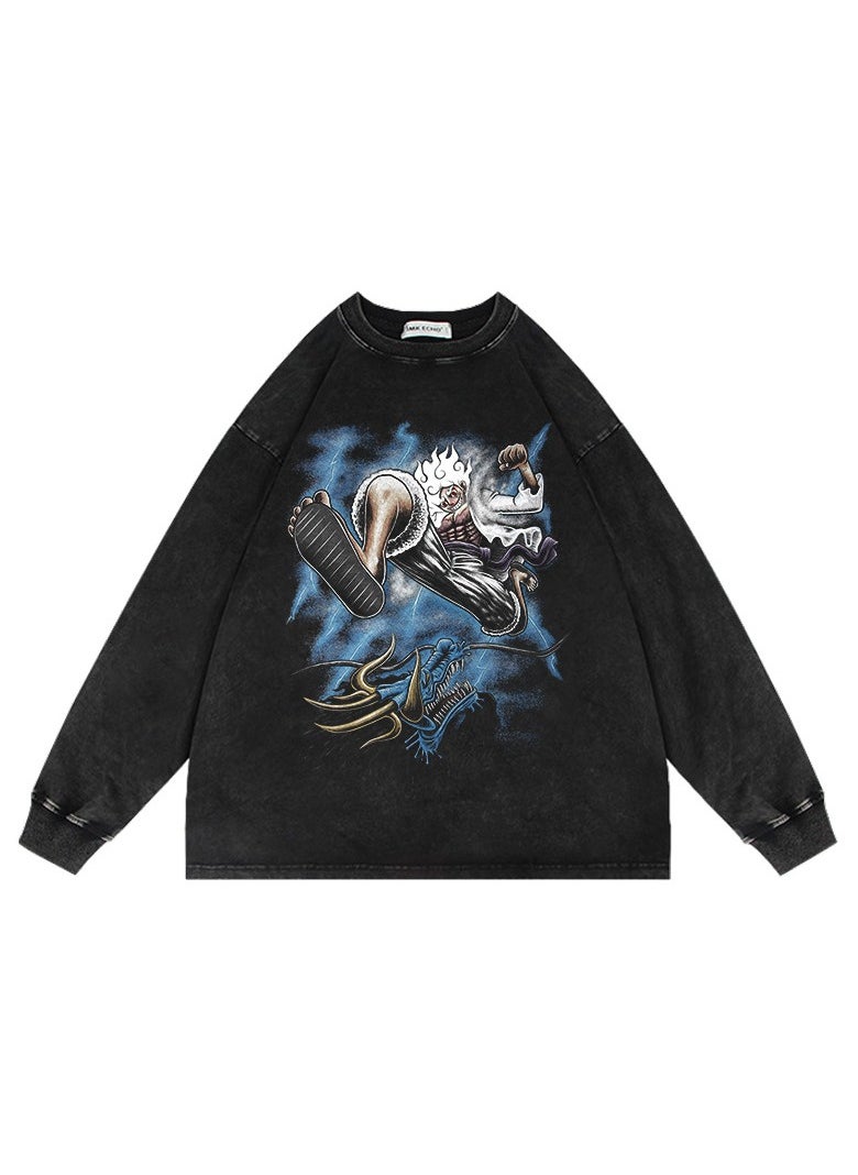 KUYING New One Piece Retro Washed Round Neck Hoodie  - Image 1
