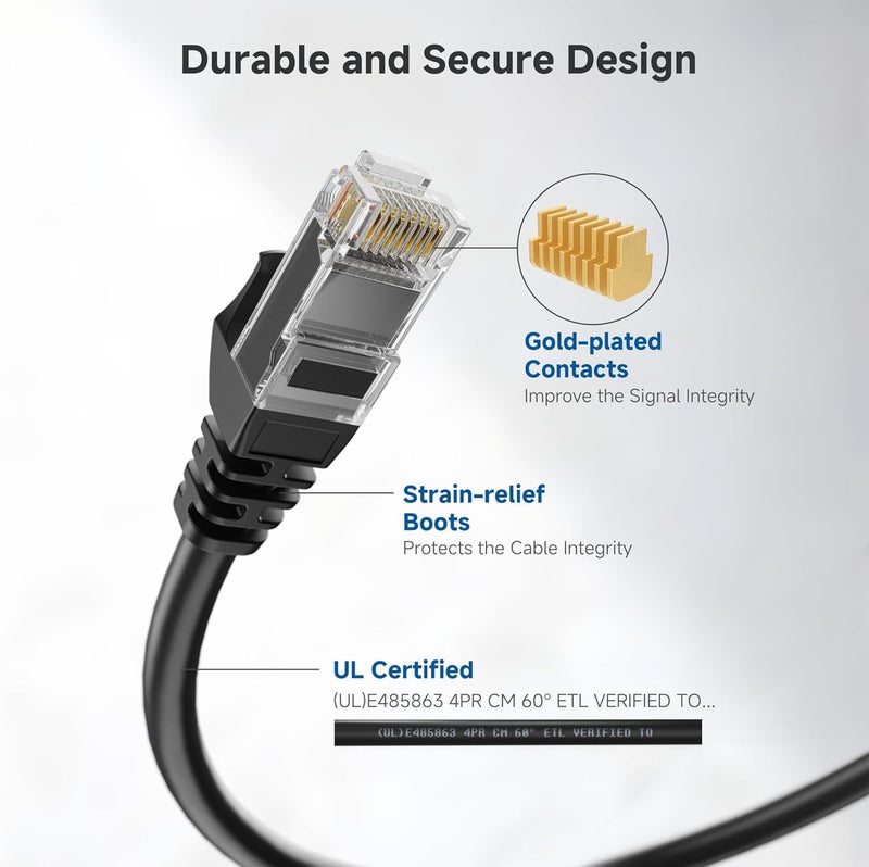 CableMatters كابل إيثرنت Cat 6 بدون عائق بسرعة 10Gbps - 60 قدم، كابل Cat 6، سلك Cat6، سلك إيثرنت، أسود - Image 4