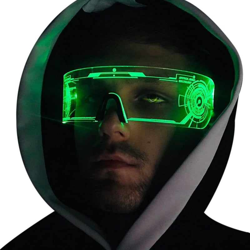 Fency LED Light Up Glasses with 7 Colors, LED Visor Glasses, Luminous Glasses, Flashing/Fixed Light Colors, Glow in The Dark, Cyberpunk Futuristic Cosplay Glasses for Adults - Image 1