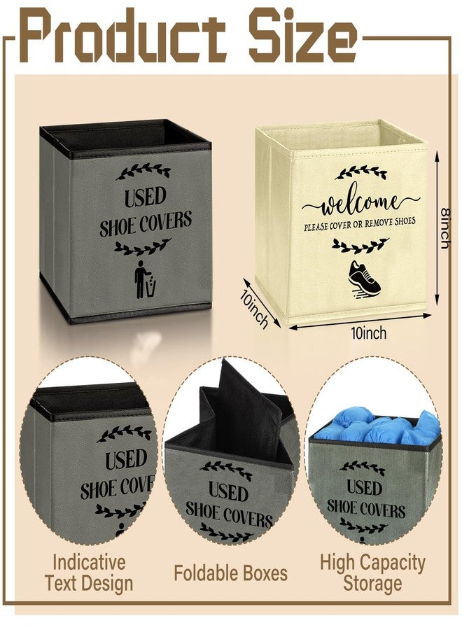 Singhoow 2 Pcs Shoe Cover Boxes Foldable Storage Bins Shoe Covers Dispenser with Used Shoe Covers and Welcome Please Cover or Remove Shoes Sign for Open House Supplies(Dark Gray, Beige) - Image 2