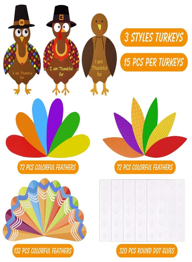 MIAHART 312 Pcs Thanksgiving Turkey Craft Kit DIY Turkey with Colorful Feathers and 320 Pcs Dot Glues Thanksgiving Stickers for Thanksgiving Party School Activities Decoration Supplies - Image 2