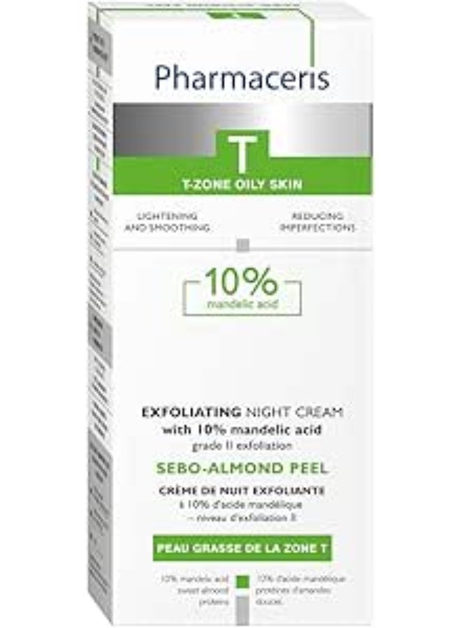 Pharmaceris T Sebo-Almond Peel Expoliating Night Cream, 50 Ml – With 10% Mandelic Acid, Sweet Almond Proteins, And Vitamin E For Acne-Prone, Oily, And Uneven Skin