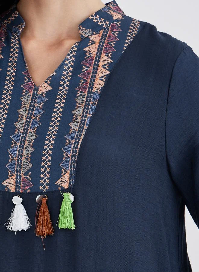 Styli Styli Embroidered Jalabiya with Tassel Trim