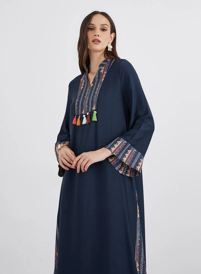 Styli Styli Embroidered Jalabiya with Tassel Trim