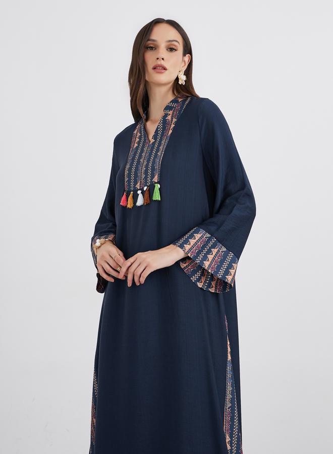 Styli Embroidered Jalabiya with Tassel Trim - Image 3