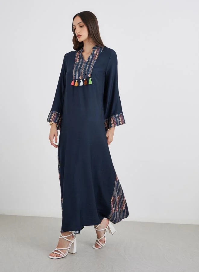 Styli Styli Embroidered Jalabiya with Tassel Trim