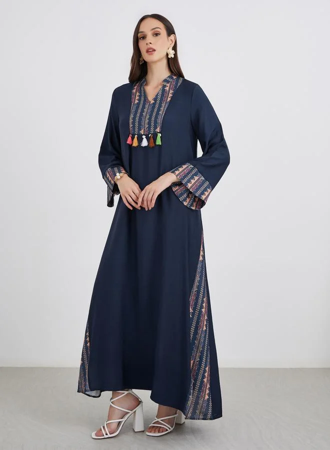 Styli Styli Embroidered Jalabiya with Tassel Trim