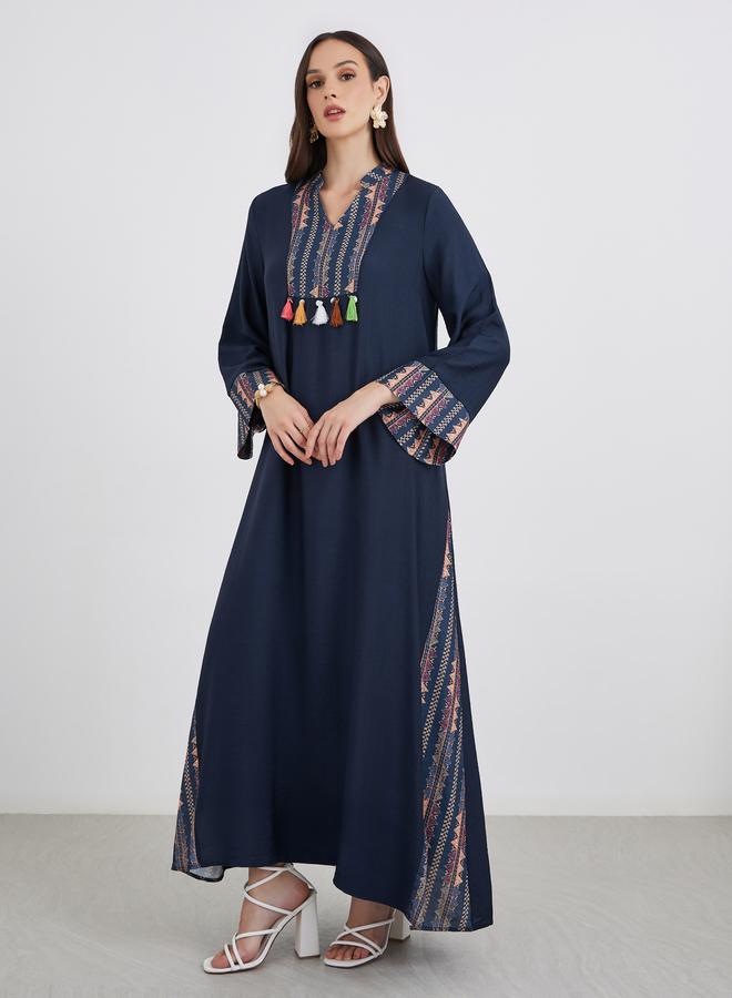 Styli Embroidered Jalabiya with Tassel Trim - Image 1