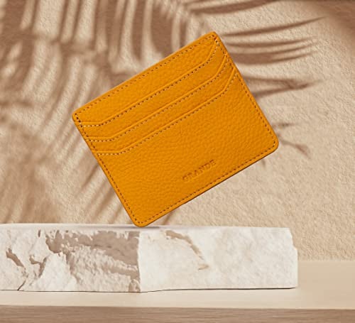 grande 3633 Genuine Leather Card Holder For Women and Men Super Slim Minimalist Small Snap Wallet Yellow - Image 3