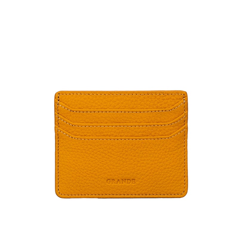 grande 3633 Genuine Leather Card Holder For Women and Men Super Slim Minimalist Small Snap Wallet Yellow - Image 2