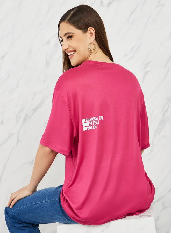 تايك تو Oversized Cherish Effect Dream Slogan Print Longline T-Shirt