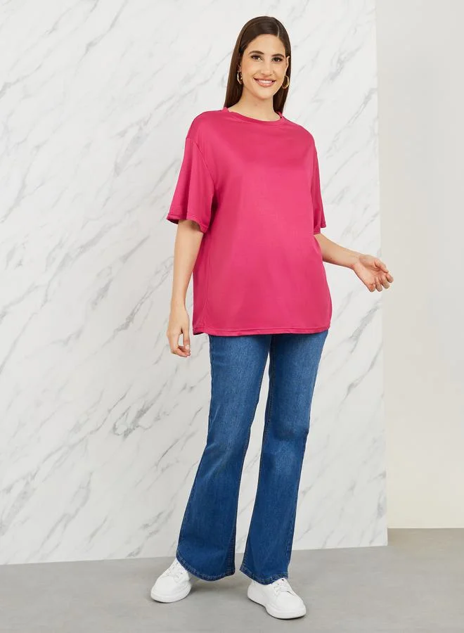 تايك تو Oversized Cherish Effect Dream Slogan Print Longline T-Shirt