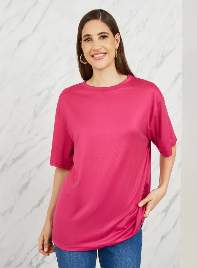 تايك تو Oversized Cherish Effect Dream Slogan Print Longline T-Shirt
