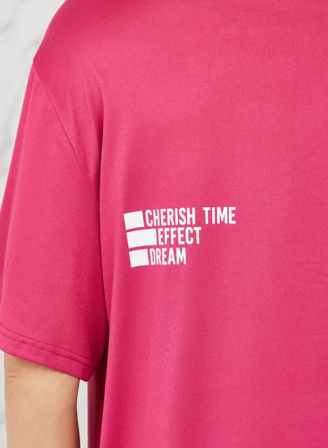 تايك تو Oversized Cherish Effect Dream Slogan Print Longline T-Shirt