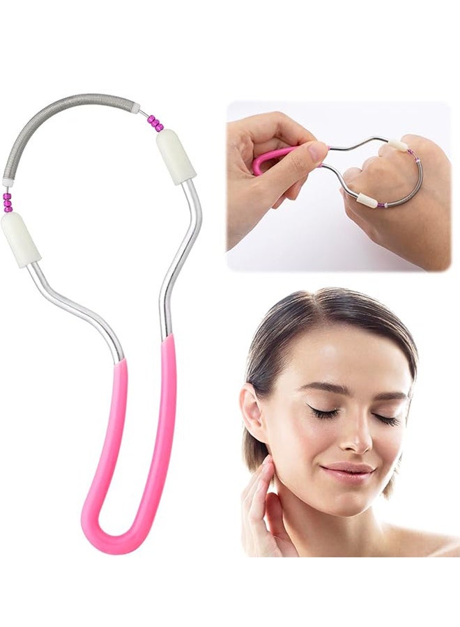 قطعة واحدة من مزيل شعر الوجه اليدوي، جهاز إزالة شعر محمول بنابض من الفولاذ المقاوم للصدأ، مزيل شعر الوجه اللطيف بالخيط للنساء والرجال - وردي - Image 1