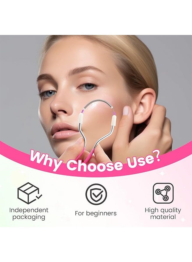 قطعة واحدة من مزيل شعر الوجه اليدوي، جهاز إزالة شعر محمول بنابض من الفولاذ المقاوم للصدأ، مزيل شعر الوجه اللطيف بالخيط للنساء والرجال - وردي - Image 5