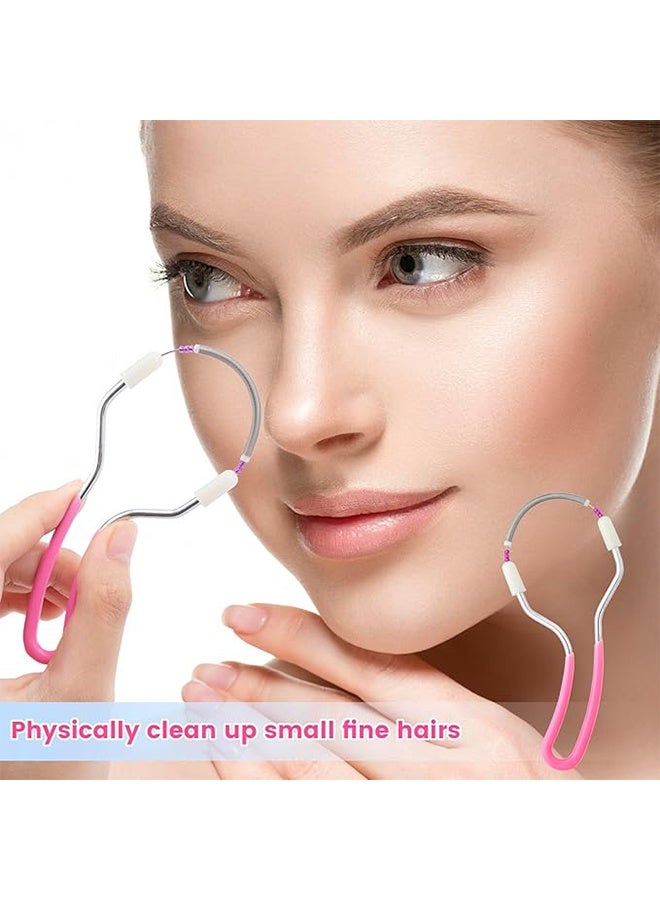 قطعة واحدة من مزيل شعر الوجه اليدوي، جهاز إزالة شعر محمول بنابض من الفولاذ المقاوم للصدأ، مزيل شعر الوجه اللطيف بالخيط للنساء والرجال - وردي - Image 3