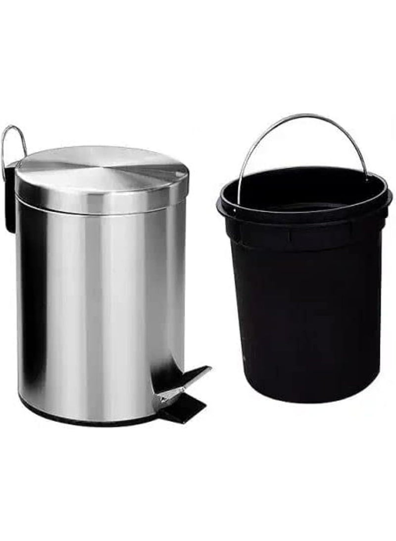 Queens Stainless Steel 3 Liter Pedal bin, Small 3 Liter Garbage Bin, Bathroom Waste Bin, Office Dust Bin Round Shape, Color: Silver, Size: H:24 8-W:17 cm - Image 4