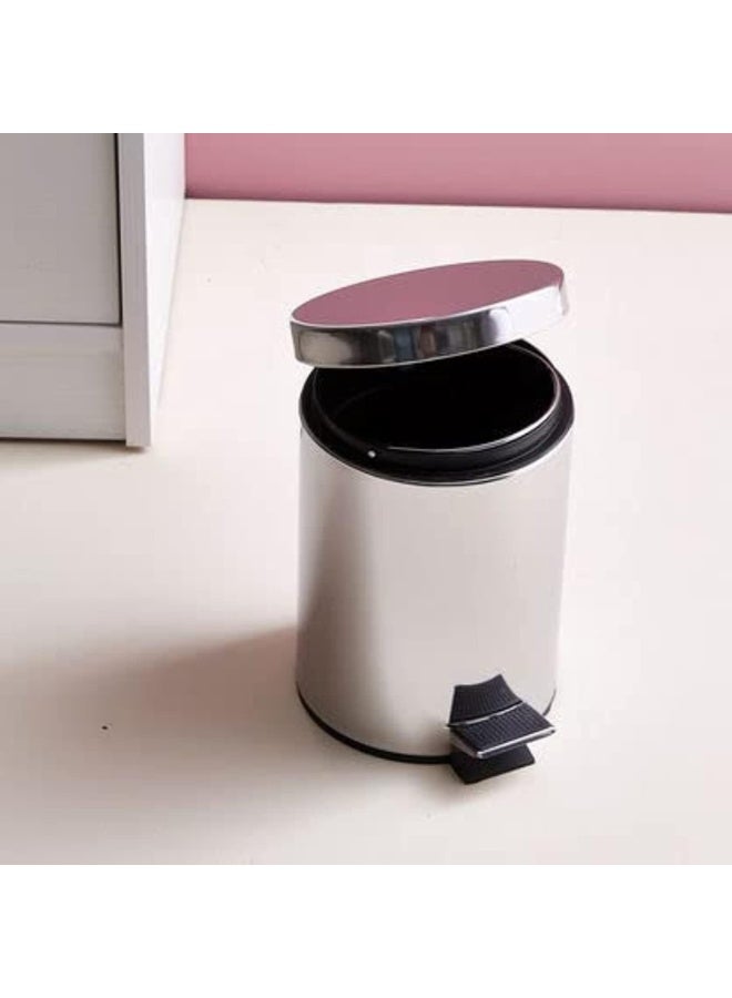 Queens Stainless Steel 3 Liter Pedal bin, Small 3 Liter Garbage Bin, Bathroom Waste Bin, Office Dust Bin Round Shape, Color: Silver, Size: H:24 8-W:17 cm - Image 5