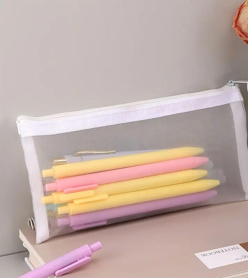 pepplo Single Layer Mesh Pen Bag, Nylon Pencil Bag, Envelope Bag, Zipper Bag, Stationery Bag, School Supplies, Office Supplies, Transparent Bag, Student Storage Bag, Clear Exam Pencil Pouch (Small, 2 Pieces) - Image 4
