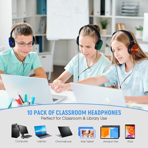 LYDTICK 10 Pack Kids Headphones Bulk for School Classroom, Over-Ear Headphones Wired School Supplies for Kids Students Teachers, 3.5mm Jack(Multicolor) - Image 2