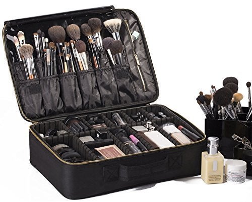 ROWNYEON Makeup Bag Organizer, Professional Portable Travel Makeup Bag for Make-up Artist, Makeup Train Case with EVA Adjustable Dividers |14x10 Inch | Black - Image 1