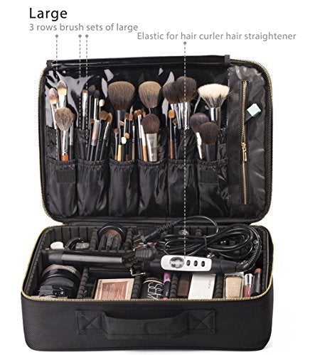 ROWNYEON Makeup Bag Organizer, Professional Portable Travel Makeup Bag for Make-up Artist, Makeup Train Case with EVA Adjustable Dividers |14x10 Inch | Black - Image 3