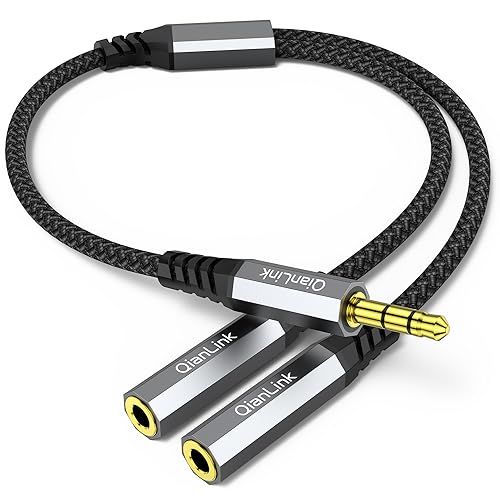QianLink Headphone Splitter, 3.5mm Male to 2 Female Ports, 1ft/0.30m Extension Cable for PS4, PS5, Xbox, Switch, PC Gaming Headsets, Phone, Tablet & More - Image 1