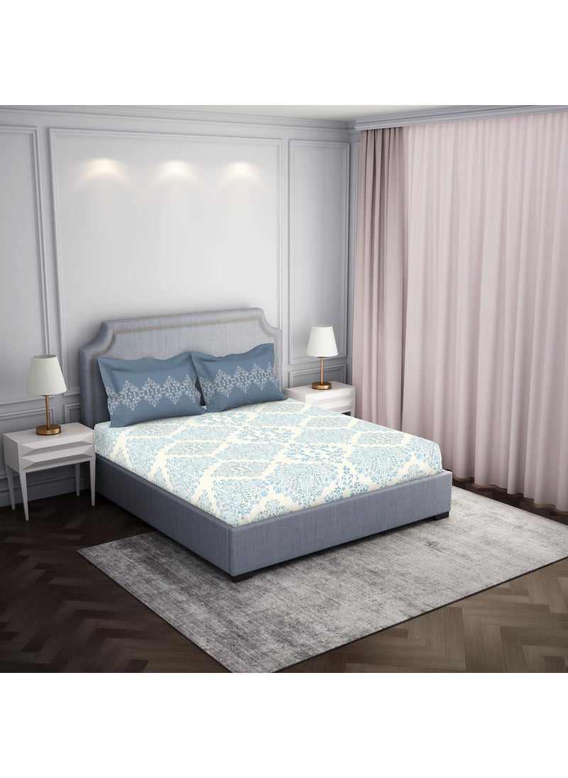 SPACES Spaces Atrium 144 TC 100 Cotton Bedsheet for Double Bed with 2 Pillow Cover Rajasthani Jaipuri Print Super Soft 88 X 100 Inches Light Blue  - Image 2