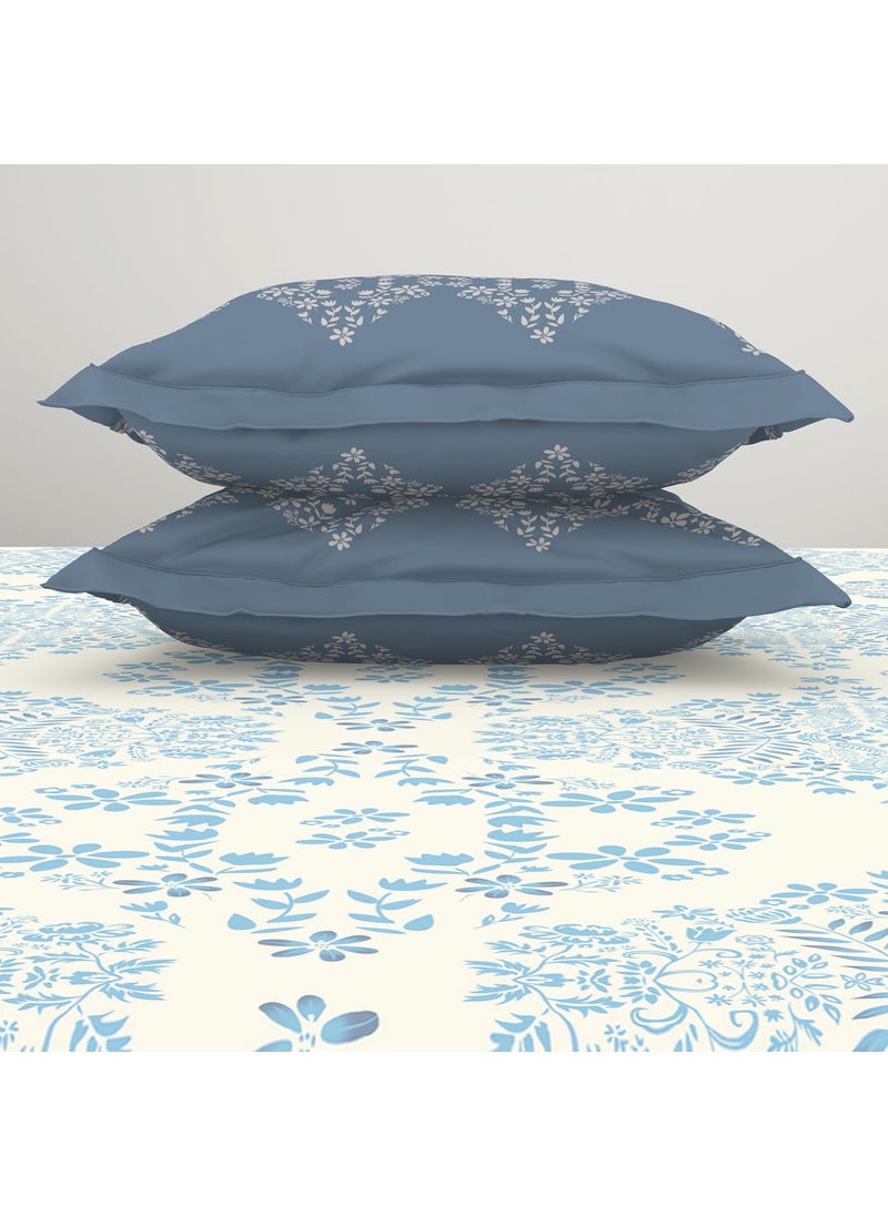 SPACES Spaces Atrium 144 TC 100 Cotton Bedsheet for Double Bed with 2 Pillow Cover Rajasthani Jaipuri Print Super Soft 88 X 100 Inches Light Blue  - Image 5