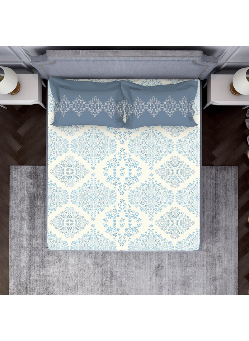 SPACES Spaces Atrium 144 TC 100 Cotton Bedsheet for Double Bed with 2 Pillow Cover Rajasthani Jaipuri Print Super Soft 88 X 100 Inches Light Blue  - Image 3