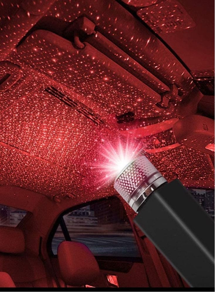 USB Car Roof Star LED Lights, Flexible Romantic Galaxy USB Night Lamp Fit All Cars Ceiling Decoration Light Interior Ambient Atmosphere -No Need to Install (Red) - Image 1
