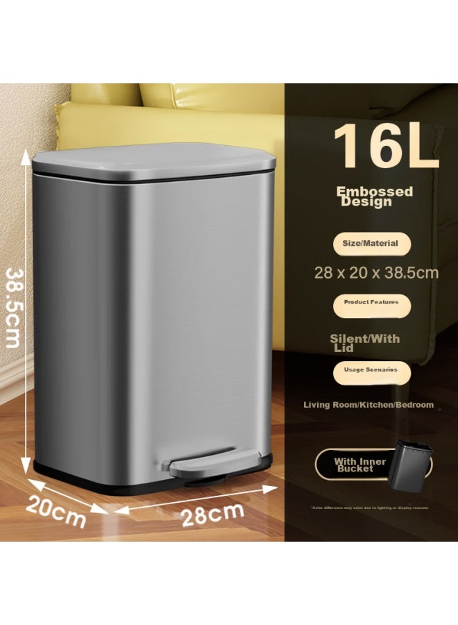 Kuk Stainless Steel Trash Can With Foot Pedal And Lid, Large Size For Bathroom, Kitchen, Living Room, Home, Office, Moonlight Silver - Image 1