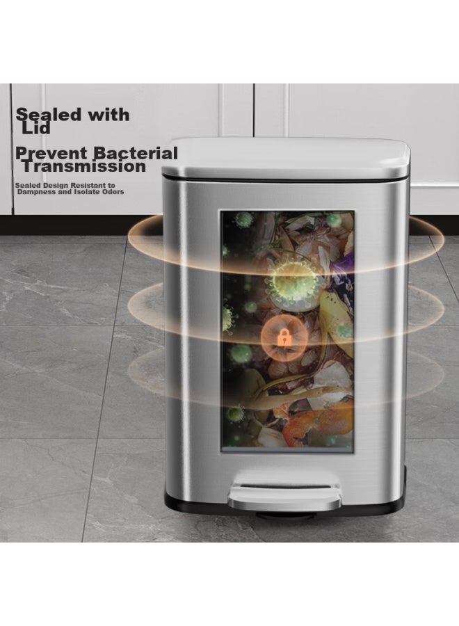 Kuk Stainless Steel Trash Can With Foot Pedal And Lid, Large Size For Bathroom, Kitchen, Living Room, Home, Office, Moonlight Silver - Image 3