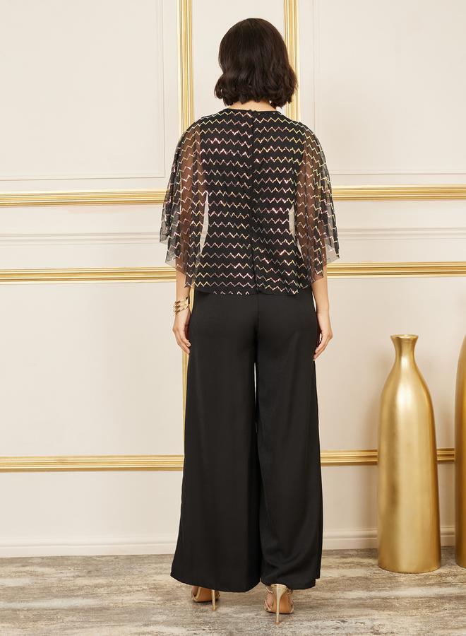 Styli Sequin Detail Cape Style Wide Leg Jumpsuit  - Image 5