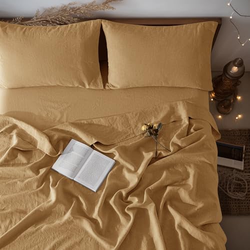 LBRO2M 100 Pure Linen Sheet Set Deep Pocket Up to 16 Bed Sheets Sets Natural Flax Beddings Soft Breathable Comfortable for All Seasons 4 Pcs Sheet Set Queen Size Rust - Image 1