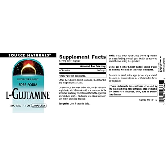 Source Naturals Free FormL-Glutamine 500 mg -100 Capsules - Image 4
