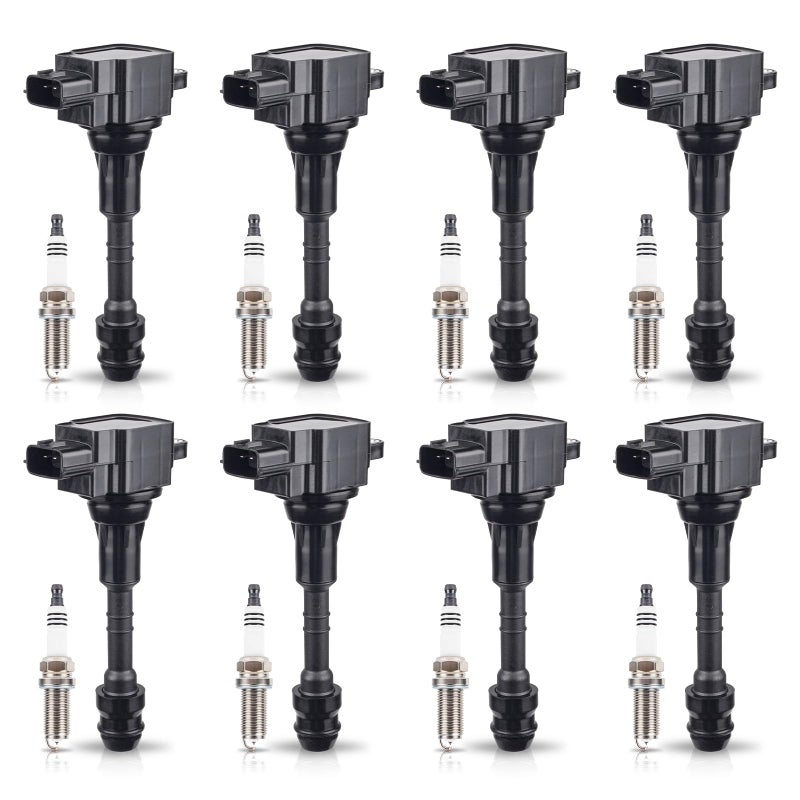 ENA مجموعة من 8 حزم لفائف الإشعال مع شمعات الإشعال متوافقة مع إنفينيتي نيسان 2007-2015 أرمادا 2012-2017 NV2500 NV3500 2008-2012 باثفايندر 08-15 تيتان 07-2010 QX56 56L V8 تناسب UF551