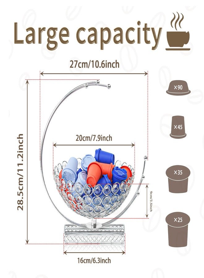 kolnlala Metal & Crystal Coffee Pod Holder & Candy Basket - Elegant Multipurpose Storage Organizer for K Cups, Espresso Pods, Treats - Kitchen, Office, Home Bar (Silver, 2 PCS) - Image 2