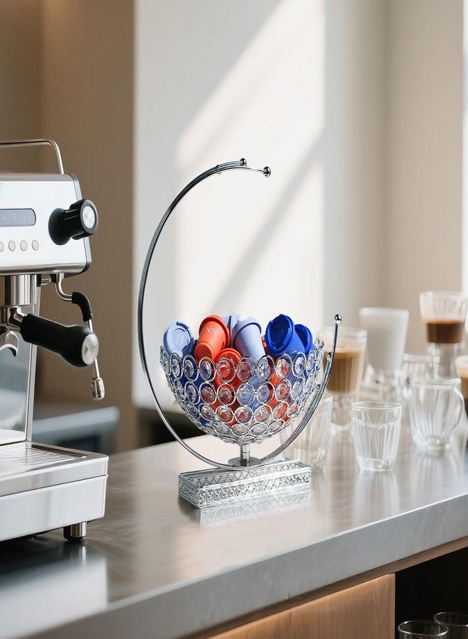 kolnlala Metal & Crystal Coffee Pod Holder & Candy Basket - Elegant Multipurpose Storage Organizer for K Cups, Espresso Pods, Treats - Kitchen, Office, Home Bar (Silver, 2 PCS) - Image 4