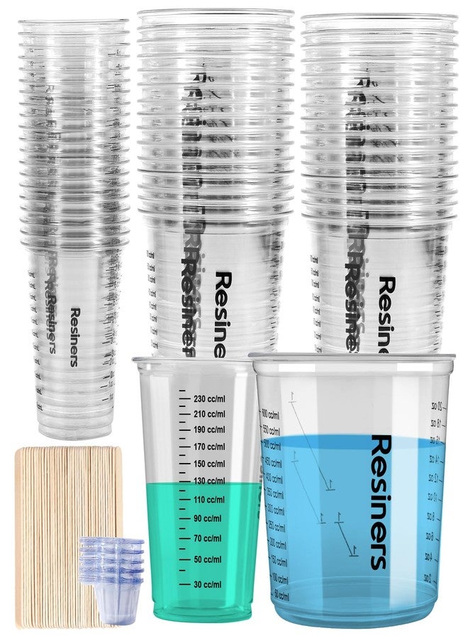 Resiners Epoxy Measuring Cups, Resiners 50pcs Resin Mixing Cups for Epoxy Resin, Paint, Crafts Use, with 30 x 24oz & 20 x 8oz Dual Sizes, 50 Mixing Cups, 50 Wooden Sticks, Clear Plastic - Image 1