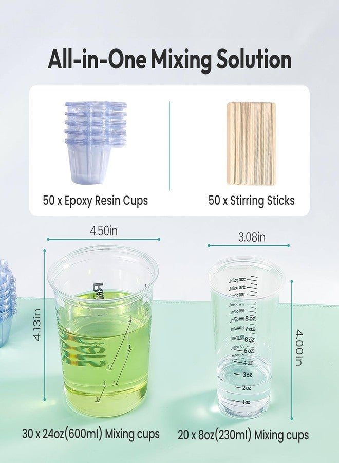 Resiners Epoxy Measuring Cups, Resiners 50pcs Resin Mixing Cups for Epoxy Resin, Paint, Crafts Use, with 30 x 24oz & 20 x 8oz Dual Sizes, 50 Mixing Cups, 50 Wooden Sticks, Clear Plastic - Image 2